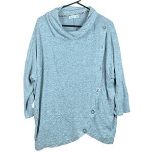 89th & Madison Womens Sweater Gray Cowl Neck Asymmetric Buttons Stretch L